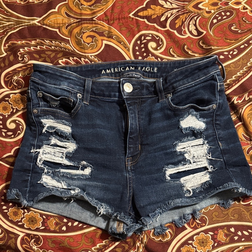 American Eagle Outfitters Dark Blue Distressed Jean Shorts
